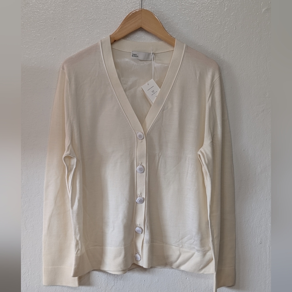 Tory Burch Cream V-Neck Cardigan